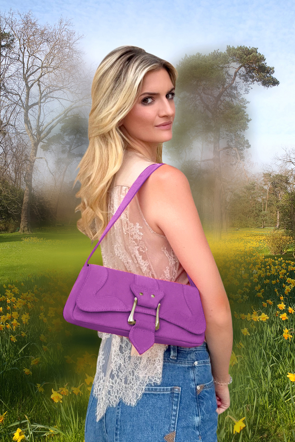 Dress small handbag in mauve purple leather - Top view